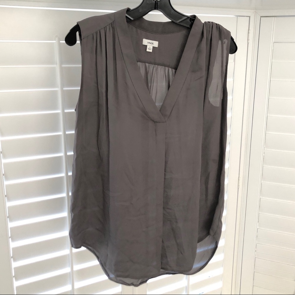 Vince Silk Tank Blouse Grey Pewter (Size XS)